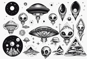 Trippy alien/ufo scene for a leg sleeve tattoo tattoo idea