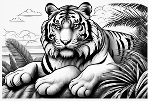 tiger laying on palm tree tattoo idea