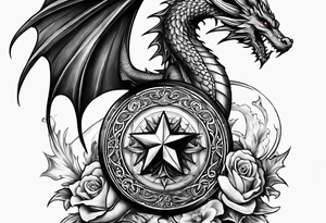 Welsh dragon holding a texas star as a shield tattoo idea