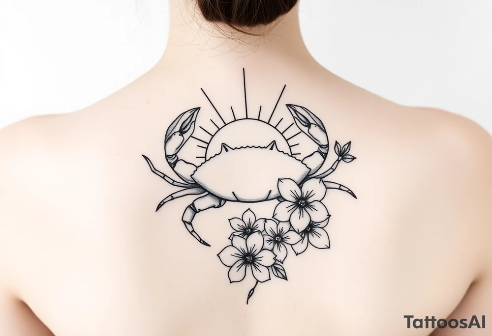 Crab sun and honeysuckle flower tattoo idea