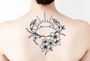 Crab sun and honeysuckle flower tattoo idea