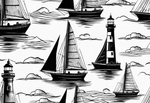 sailboat sail patched in such a way that it resembles a maritime lighthouse. tattoo idea