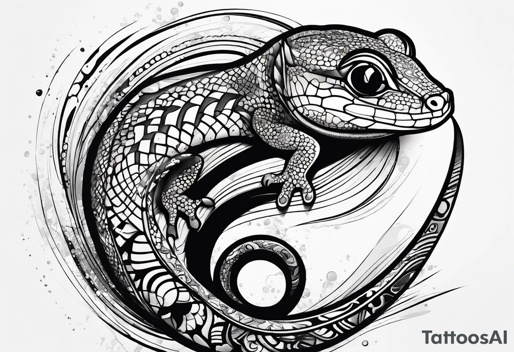 Abstract gecko using thick Japanese brushstrokes tattoo idea