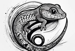 Abstract gecko using thick Japanese brushstrokes tattoo idea