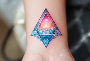 A triangle with crystal patterns in pastel pinks and blues, symbolizing clarity and energy. tattoo idea