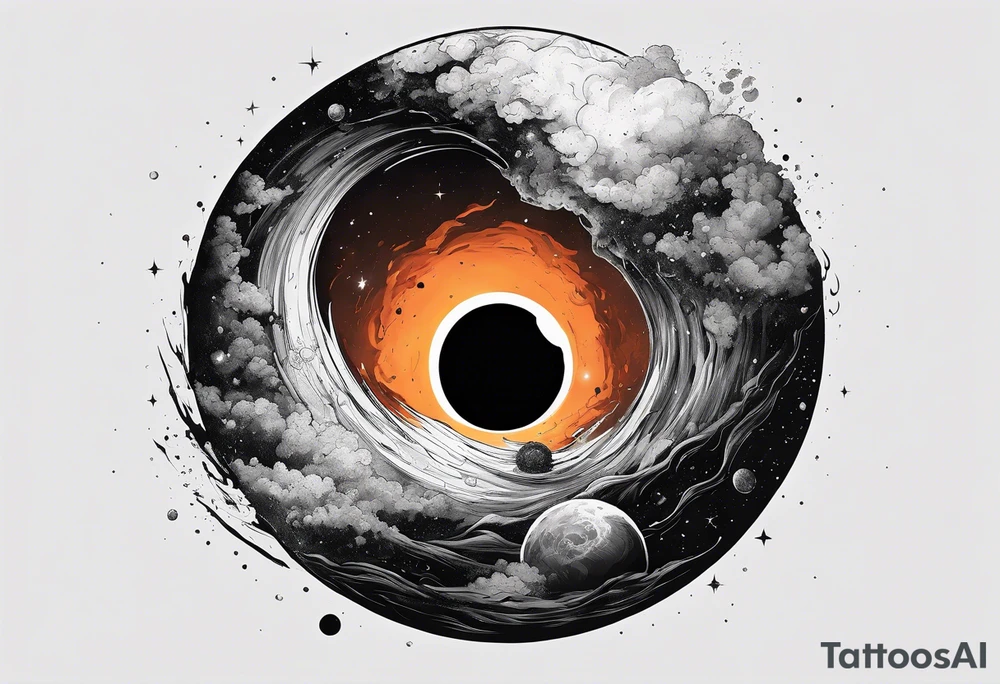 Large black hole swallowing earth. as Earth is swallowed space and time is stretched and deformed tattoo idea