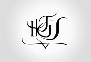 make a tattoo with the initials HJ in cursive fineline with a heart tattoo idea