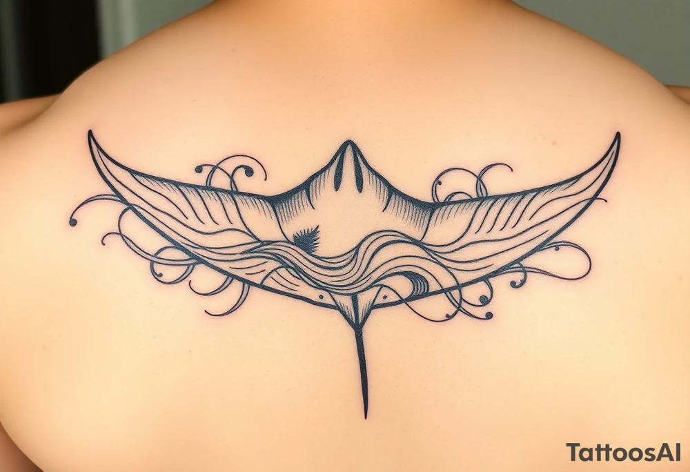 Polynesian/maori music waveforms deep-sea manta ray flowing lines tattoo idea
