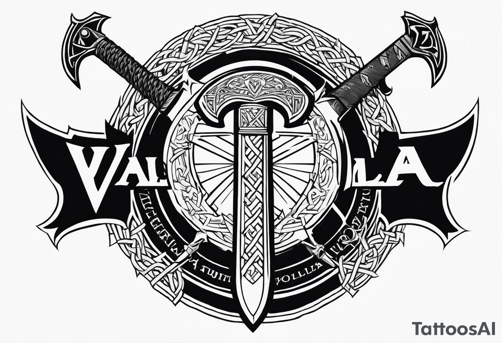 Valhalla sword shield dragon axe Valknut barbed wire chains tattoo idea Valhalla sword shield dragon axe Valknut barbed wire chains tattoo idea