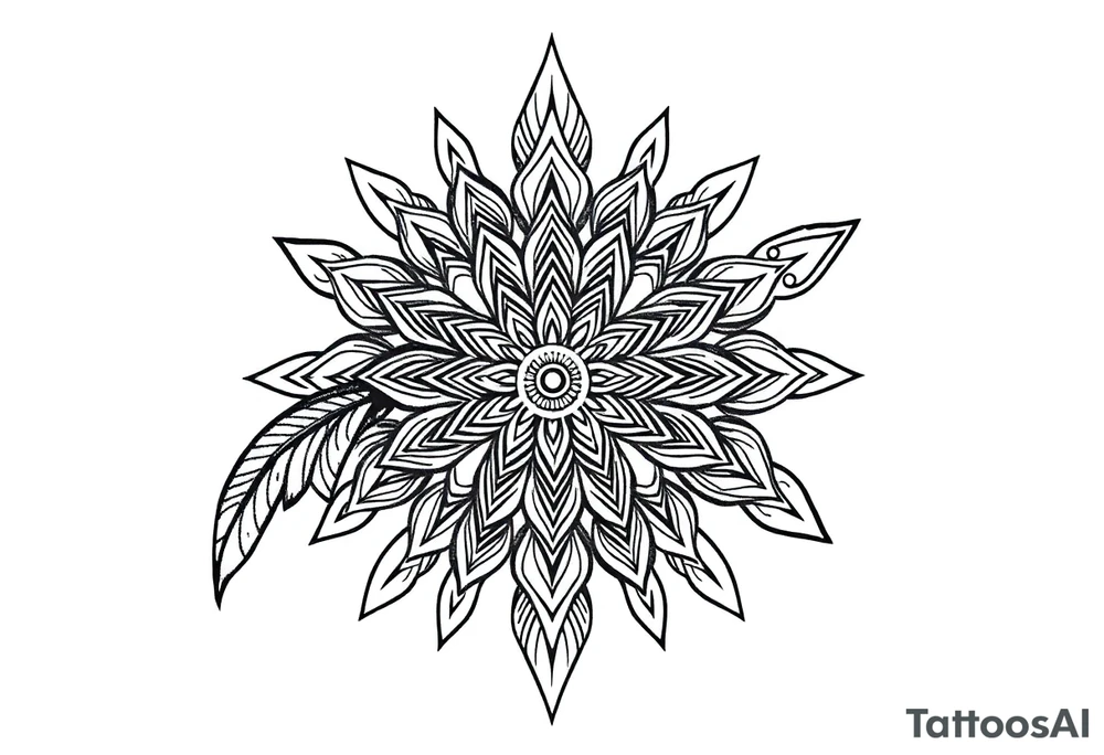 spiritual bold line feather mandala indian tattoo idea
