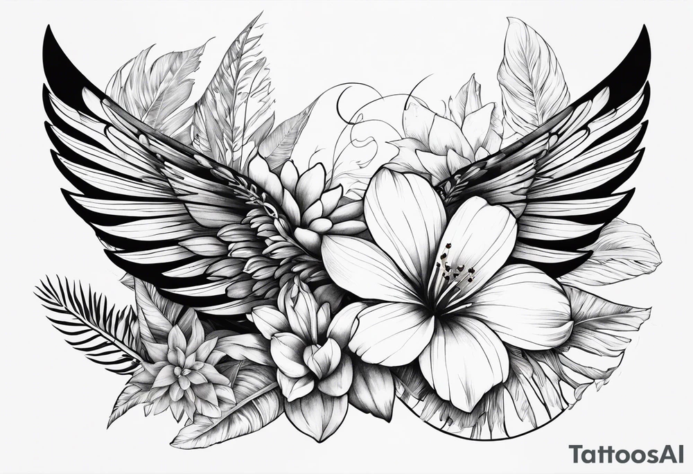 wing, flower, palm, sea tattoo idea