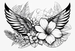 wing, flower, palm, sea tattoo idea