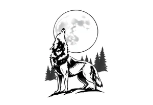 lone wolf howling at full moon with northern lights backdrop tattoo idea