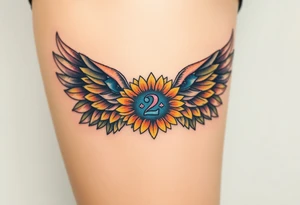 sunflower, wings, or halo with a 2 of clubs tattoo idea