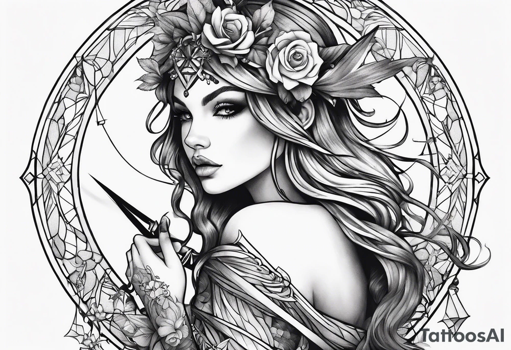 Fairy holding scissors tattoo idea
