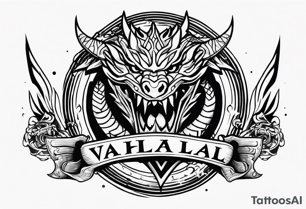 Valhalla sword shield dragon axe tattoo idea