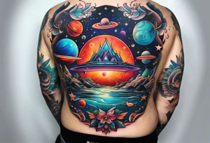 Tattoo featuring space featuring spaceships and featuring water in galaxy colours featuring animals tattoo idea
