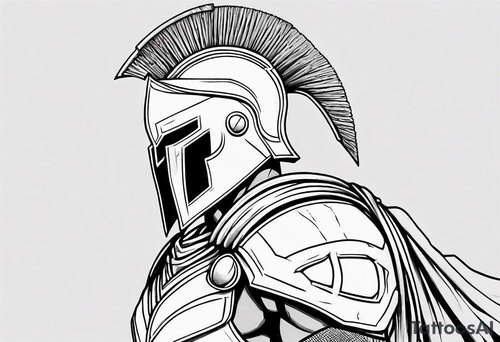 spartan soldier sleeve linework ultra-thin fine line linework tattoo idea