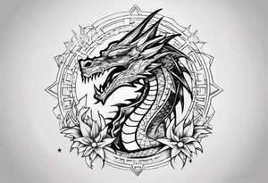 Dragón with the sun tattoo idea