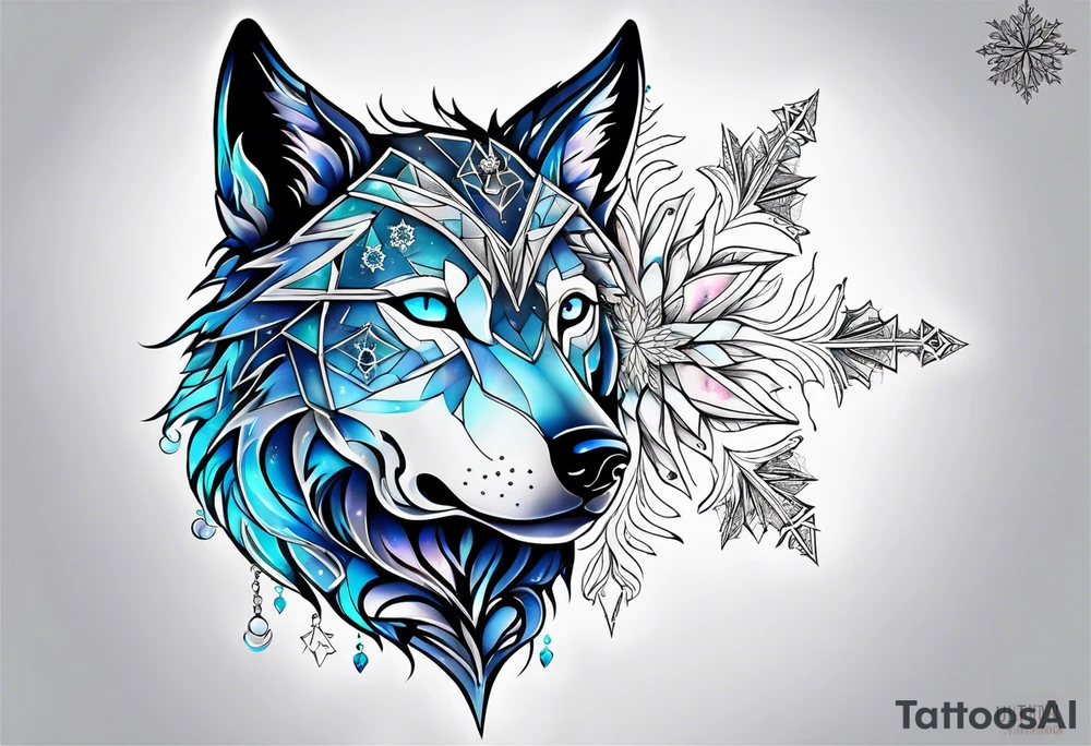 Constellation, animal alien wolf, snowflake tattoo idea