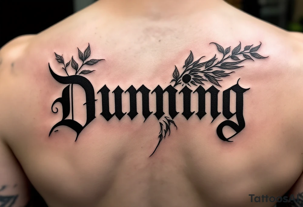 Dunning, details include angel wing, greek type of font,jungle leaves , tiger scratch tattoo idea