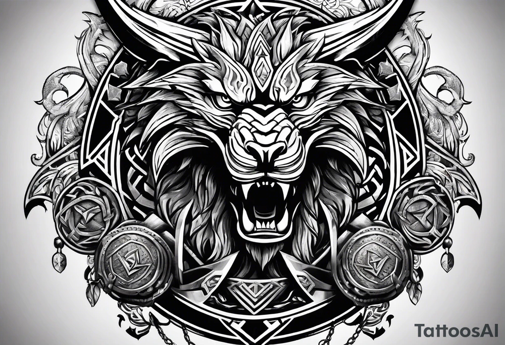 Valhalla sword shield dragon axe Valknut tattoo idea