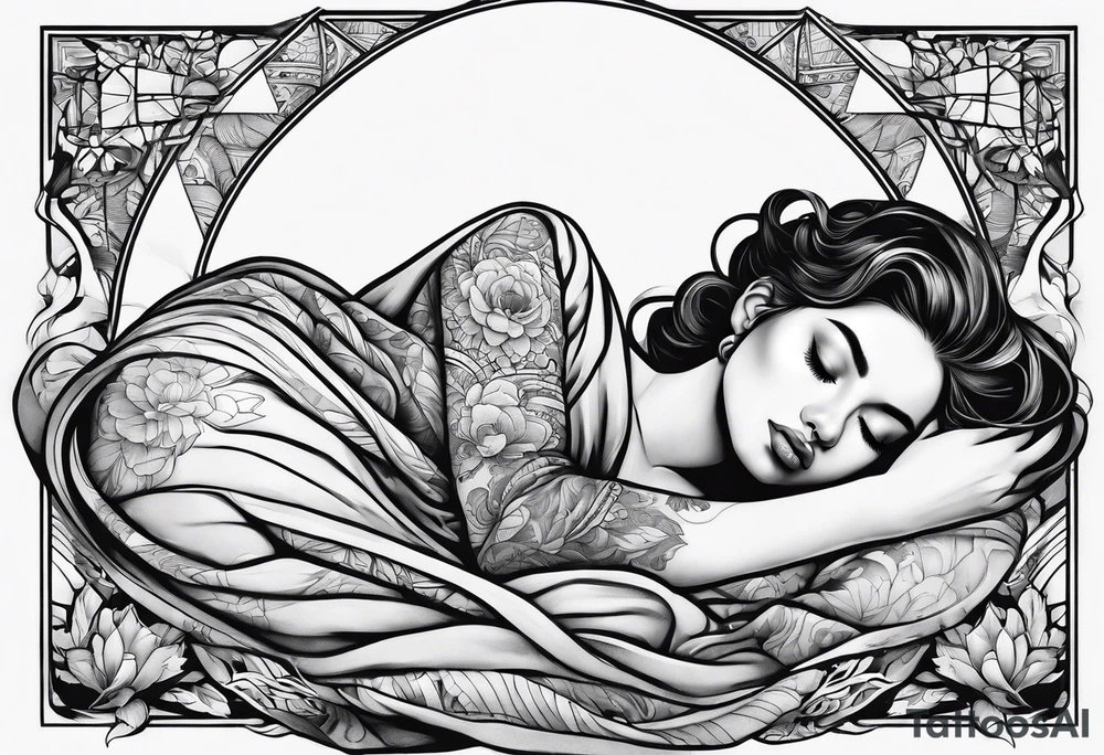 full body girl sleeping in blanket tattoo idea