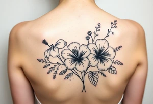 vintage bouquet of wild hibiscus
 and meadow flowers with morning dew tattoo idea