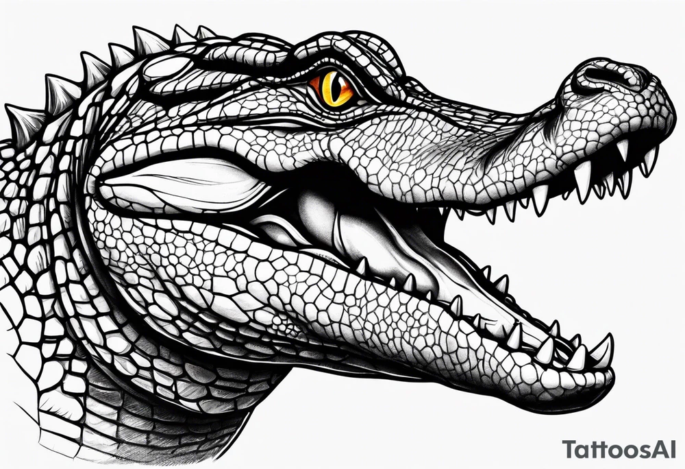 Alligator with its mouth open while a bird is standing on its teeth. Baby gators om the side looking at the bird tattoo idea