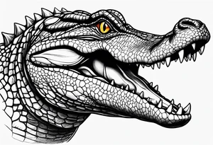 Alligator with its mouth open while a bird is standing on its teeth. Baby gators om the side looking at the bird tattoo idea