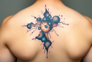The galaxy using negative spaces with hints of blue and copper tattoo idea