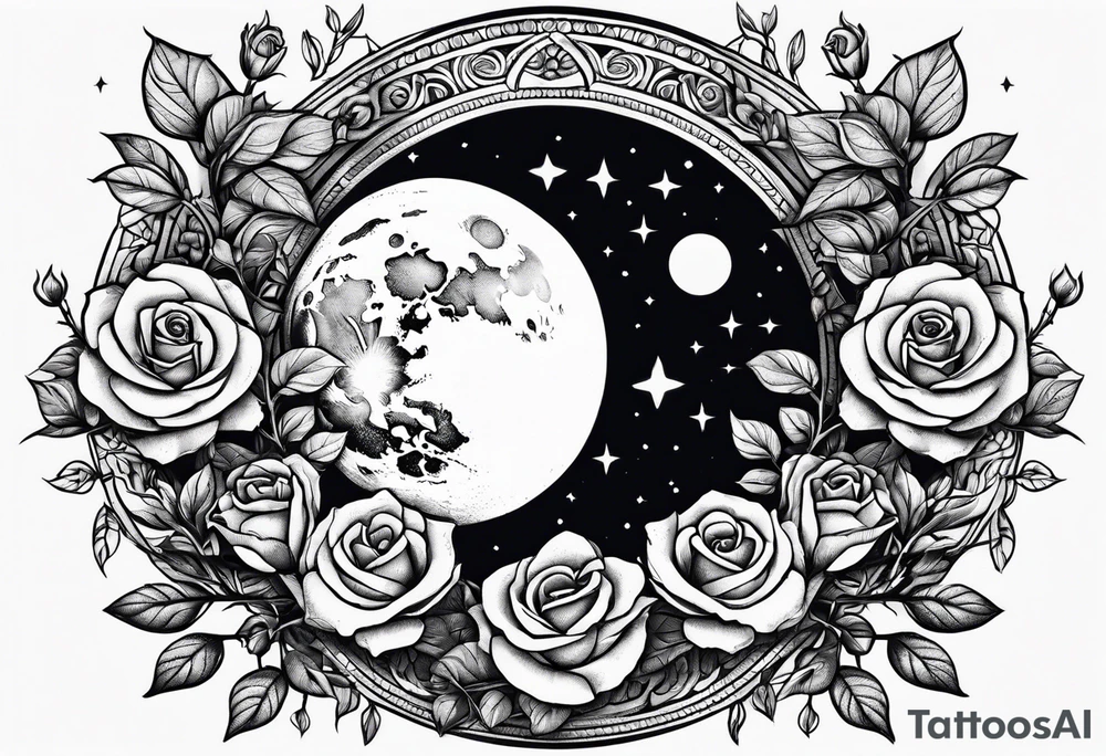 Moon and roses in twinning tree of life tattoo idea