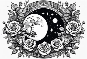 Moon and roses in twinning tree of life tattoo idea