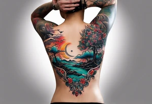 Landscape front neck tattoo that's appear to be ejecting from the skin, symbolizing the freedom from censorship. tattoo idea