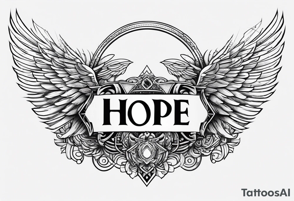 valkyrie wings with word "hope" blended in tattoo idea