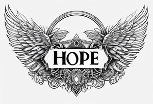valkyrie wings with word "hope" blended in tattoo idea