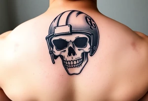 Skull wearing football helmet with initials GG tattoo idea