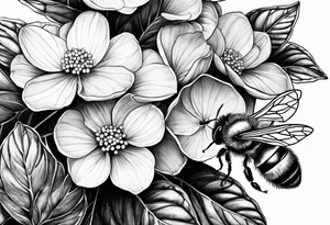 3 in by 2 in minimalist no color tattoo for forearm of a Hydrangea and bee tattoo idea