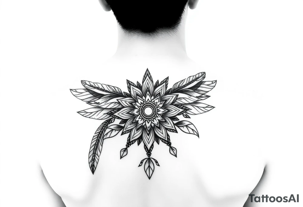 spiritual feathers ornamental mandala shaman tattoo idea
