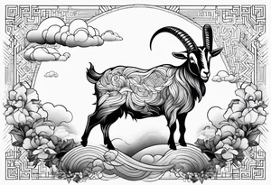 full body goat with clouds in japanese style tattoo idea
