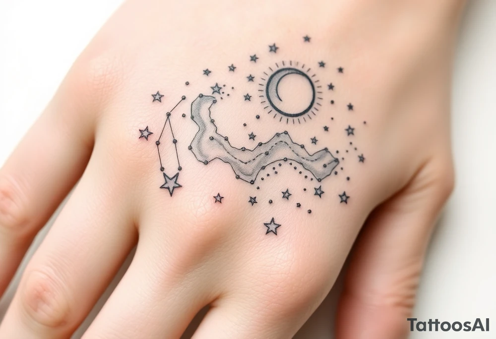 Night sky with constellation, stars  & moon tattoo idea