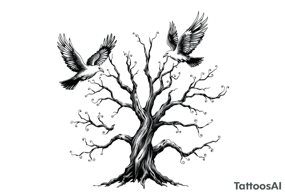 Irish family tree with 3 flying ravens tattoo idea
