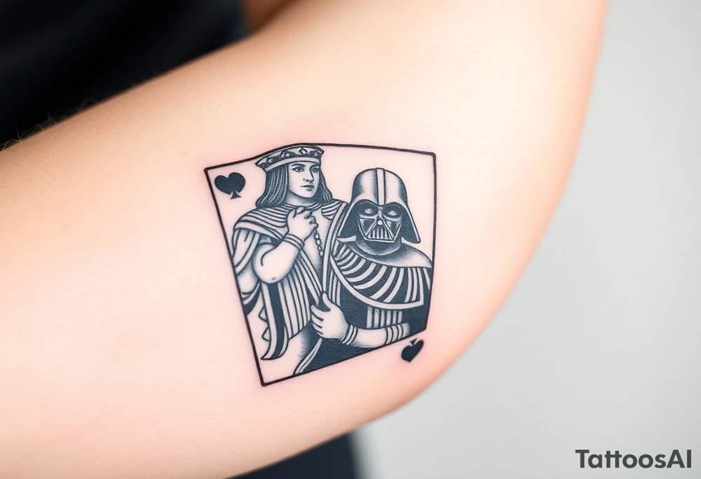 king of hearts card with arm Darth Vader tattoo idea