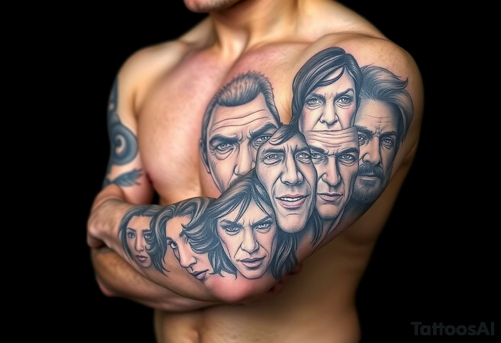 creative collage of different emotional faces tattoo idea