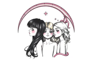 3 petites filles ( une cheveux noir et deux blondes)
sous un arc en ciel incomplet tattoo idea