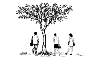 People under big olive tree tattoo idea