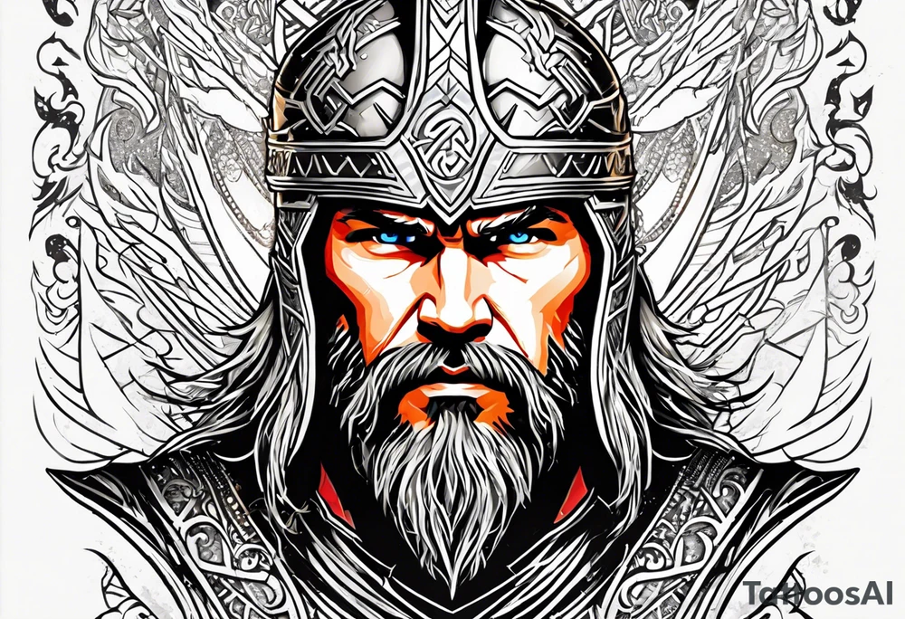 The Mighty Thor that looks like the Chris Hemsworth version with lightning in the background tattoo idea