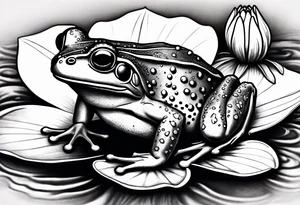 Frog on Lilly pad with water and flowers tattoo idea