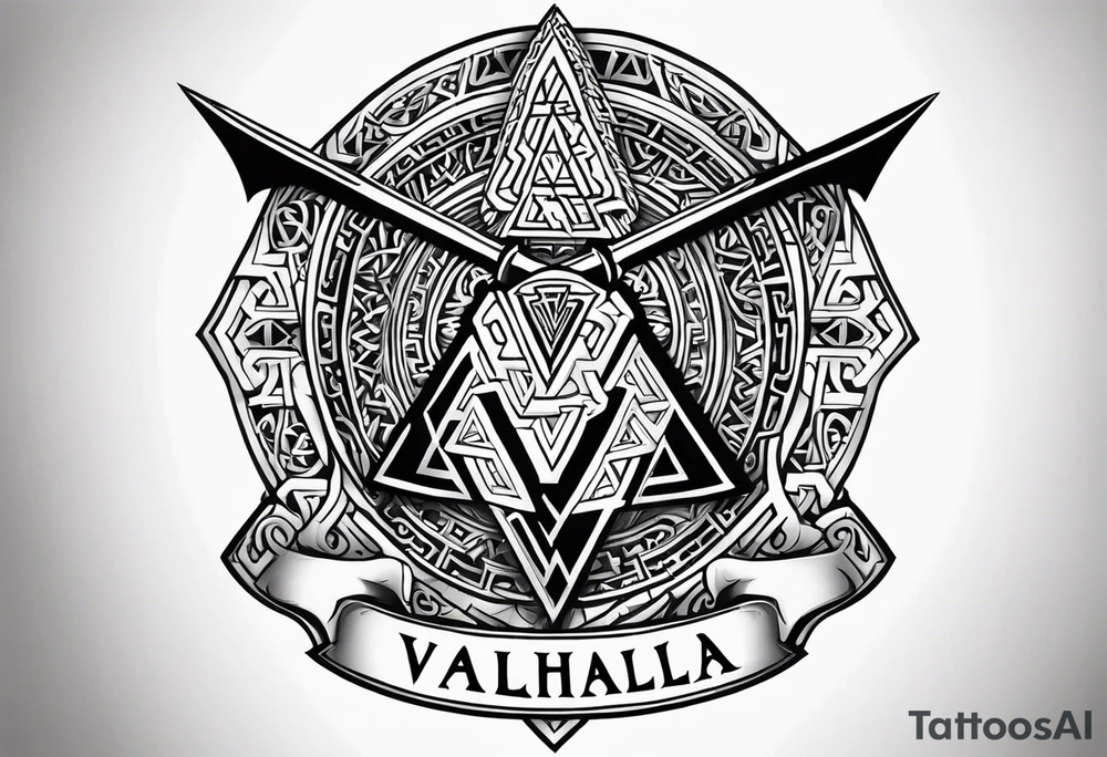 Valhalla shield valknut sword axe tattoo idea