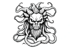 Scary Greek god medusa with snake hairs tattoo idea